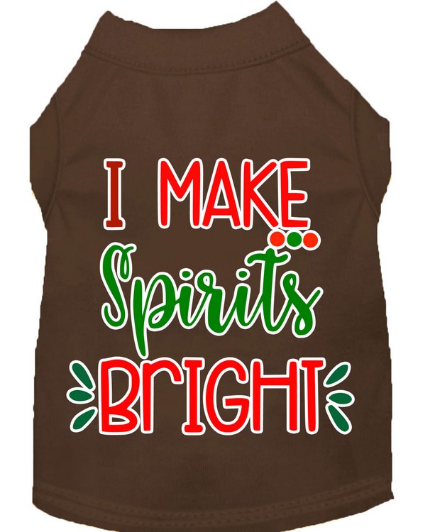 I Make Spirits Bright Screen Print Dog Shirt Brown XS